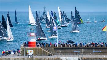 Round Ireland Race fleet passing Cork coast